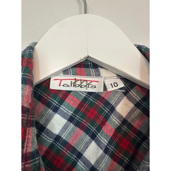 Talbots 10 Red Green White Plaid Flannel Long Sleeve Button-Up Christmas Holiday - Picture 4 of 8